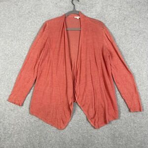 Eileen Fisher Linen Open Drape Front Cardigan Top Womens M Orange Quiet Luxury